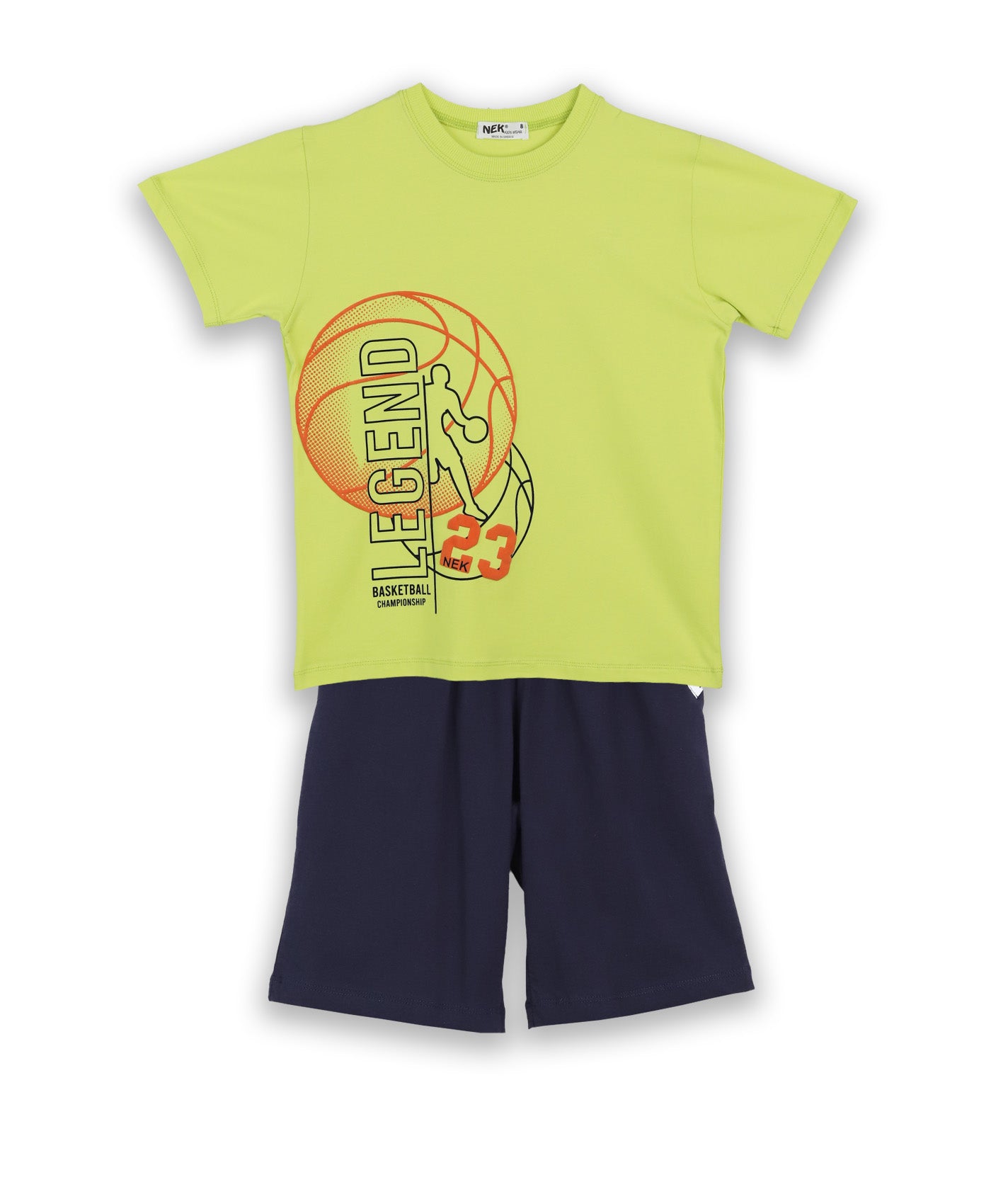 Basketball Legend Set – Lime T-Shirt & Navy Shorts