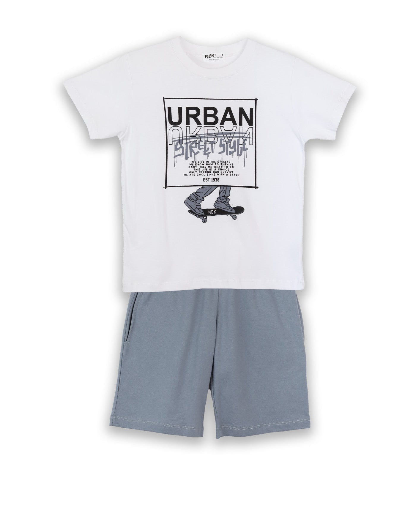 Boys’ Urban Street Style T-Shirt & Shorts Set – White