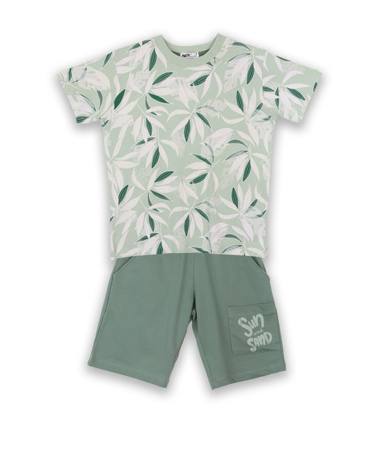 Boys' Tropical Leaf T-Shirt & Shorts Set – Mint Green