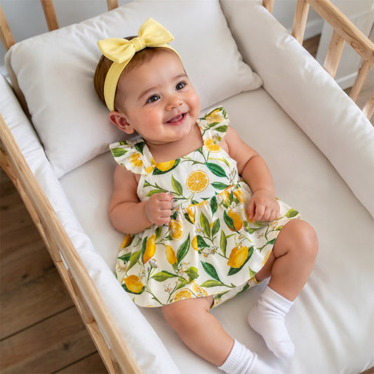 Baby Girl Lemon Print Dress Romper