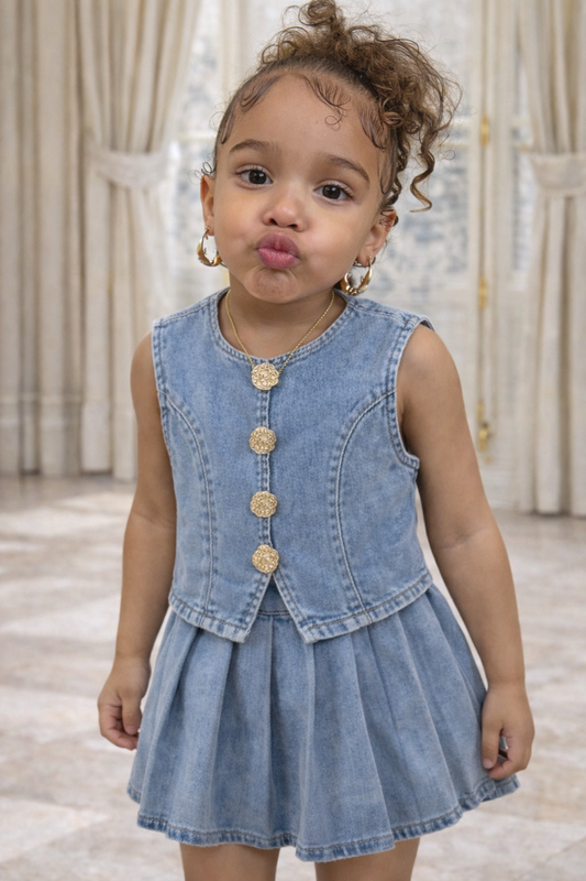 Girls Denim Skirt Set