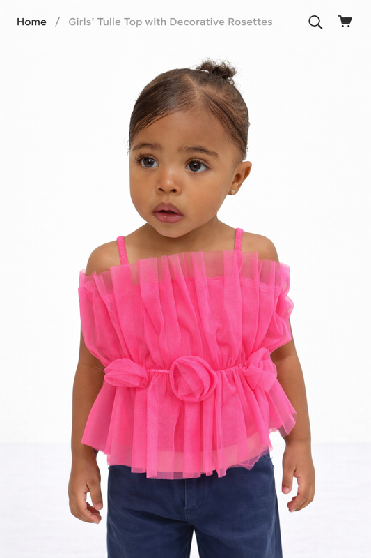Girls' Tulle Top with Decorative Rosettes