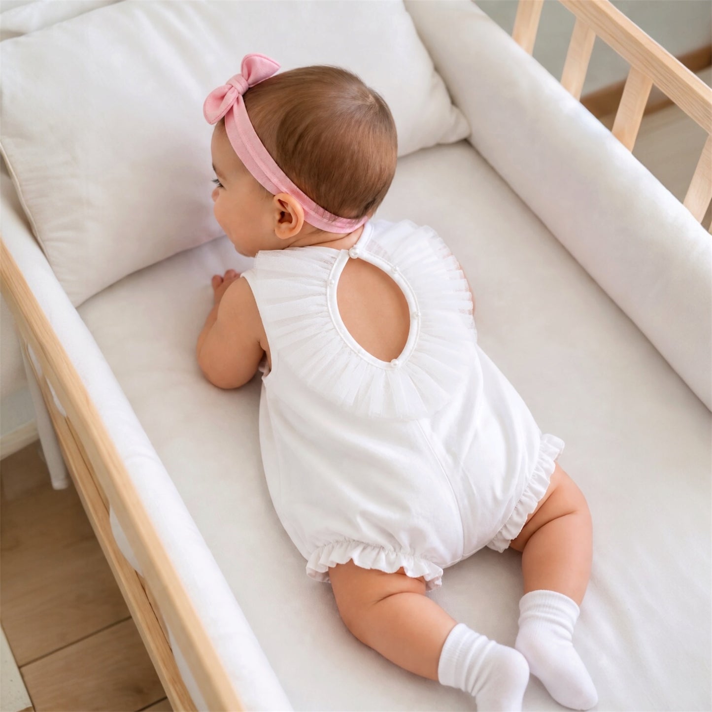 Baby Girl White Romper with Heart Detail