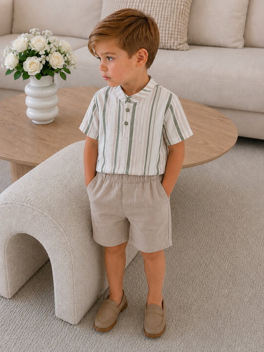 Boy Cotton Striped Shirt & Shorts Set