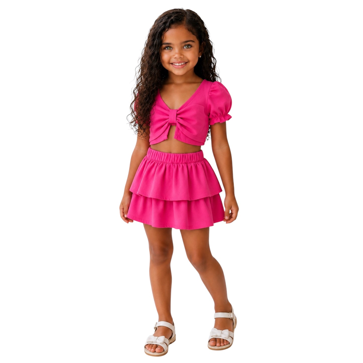Girls Bow Crop Top & Skirt Set