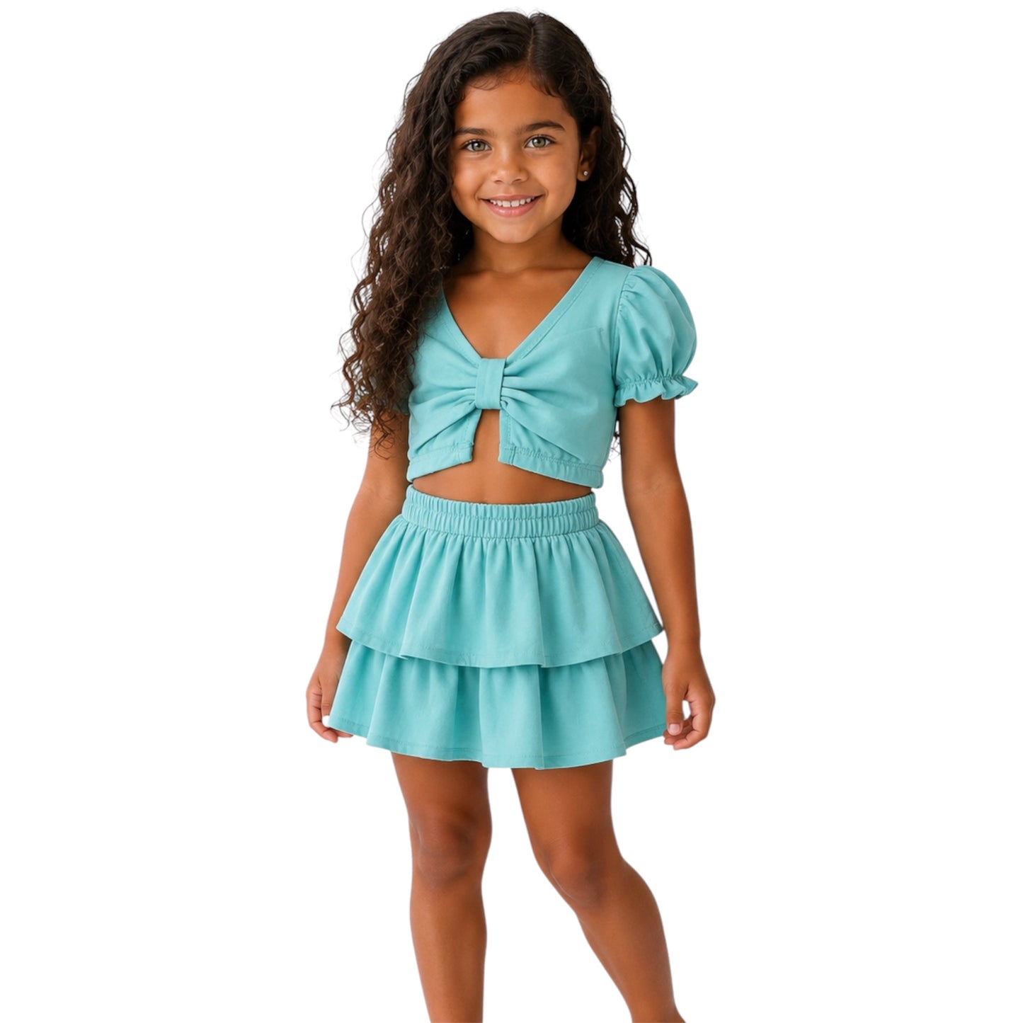 Girls Bow Crop Top & Skirt Set