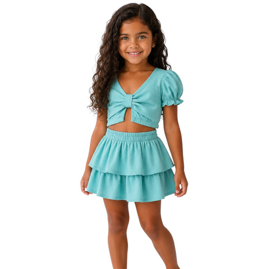 Girls Bow Crop Top & Skirt Set