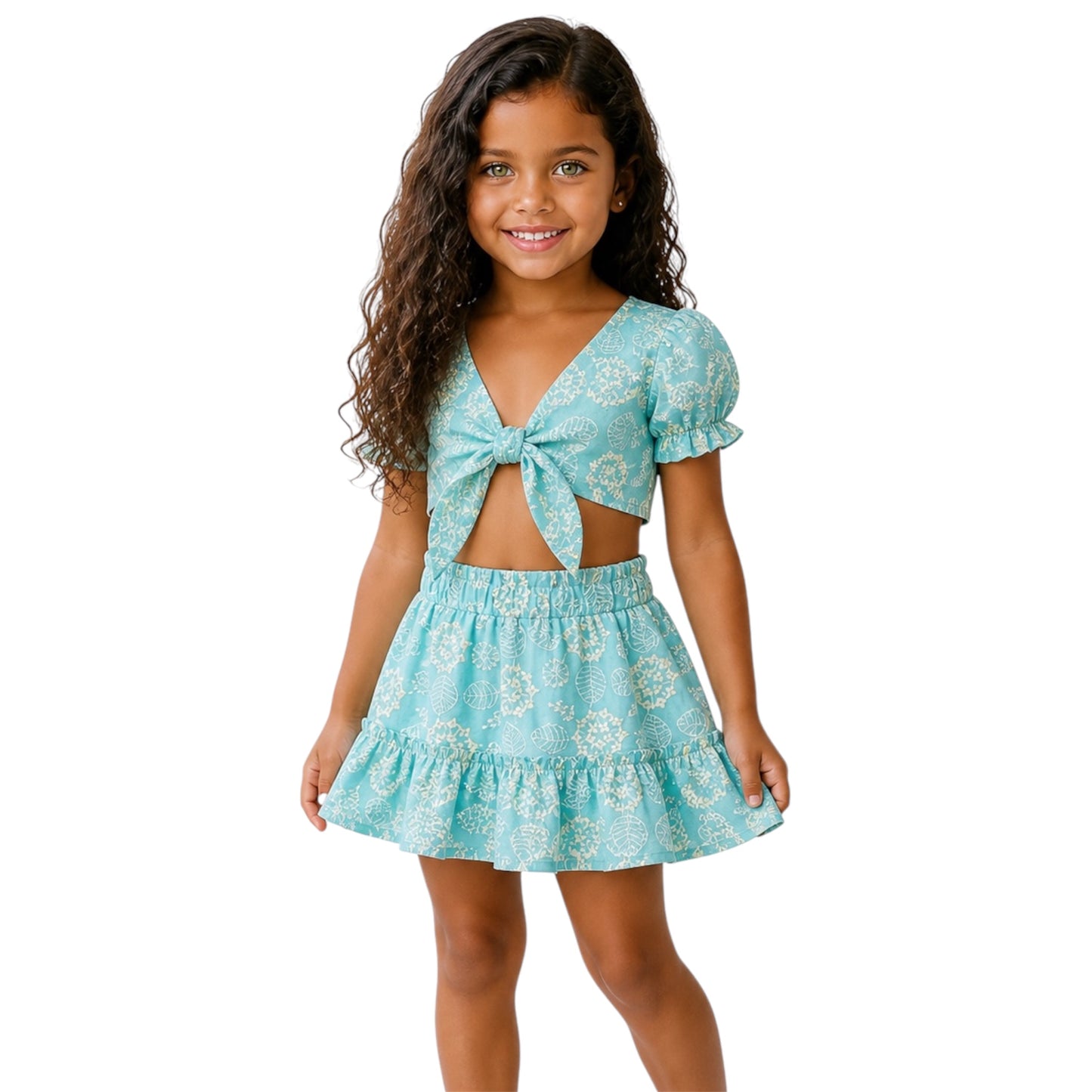 Girls Printed Crop Top & Skirt Set