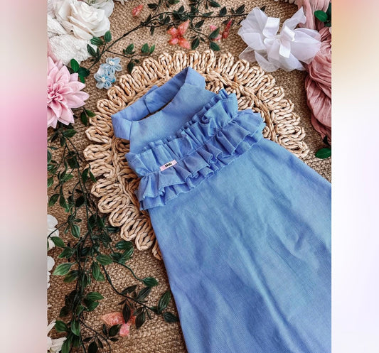 Blue Dress with Front Details and Back Bow