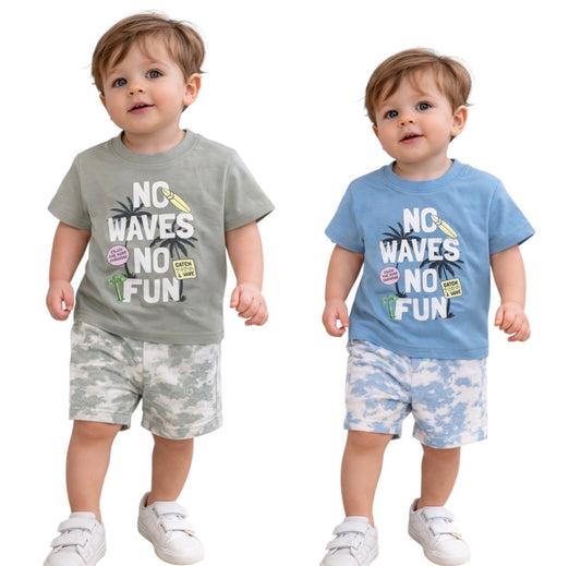 Βρεφικό Σετ Μπλουζάκι &amp; Σορτσάκι “No Waves No Fun”