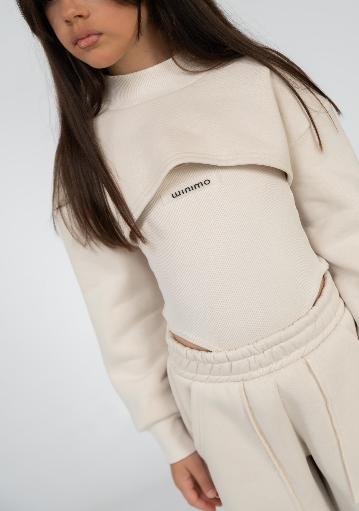 Bodysuit, Cropped Sweatshirt & Wide-Leg Pants Set