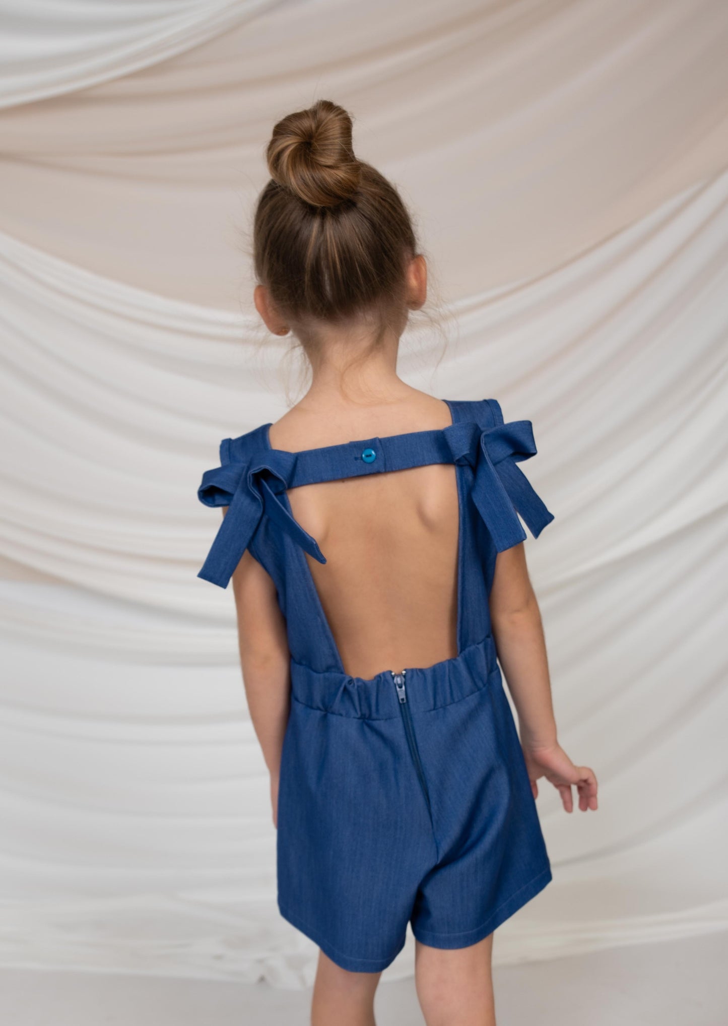 Girls Denim Style Jumpsuit with Embroidery