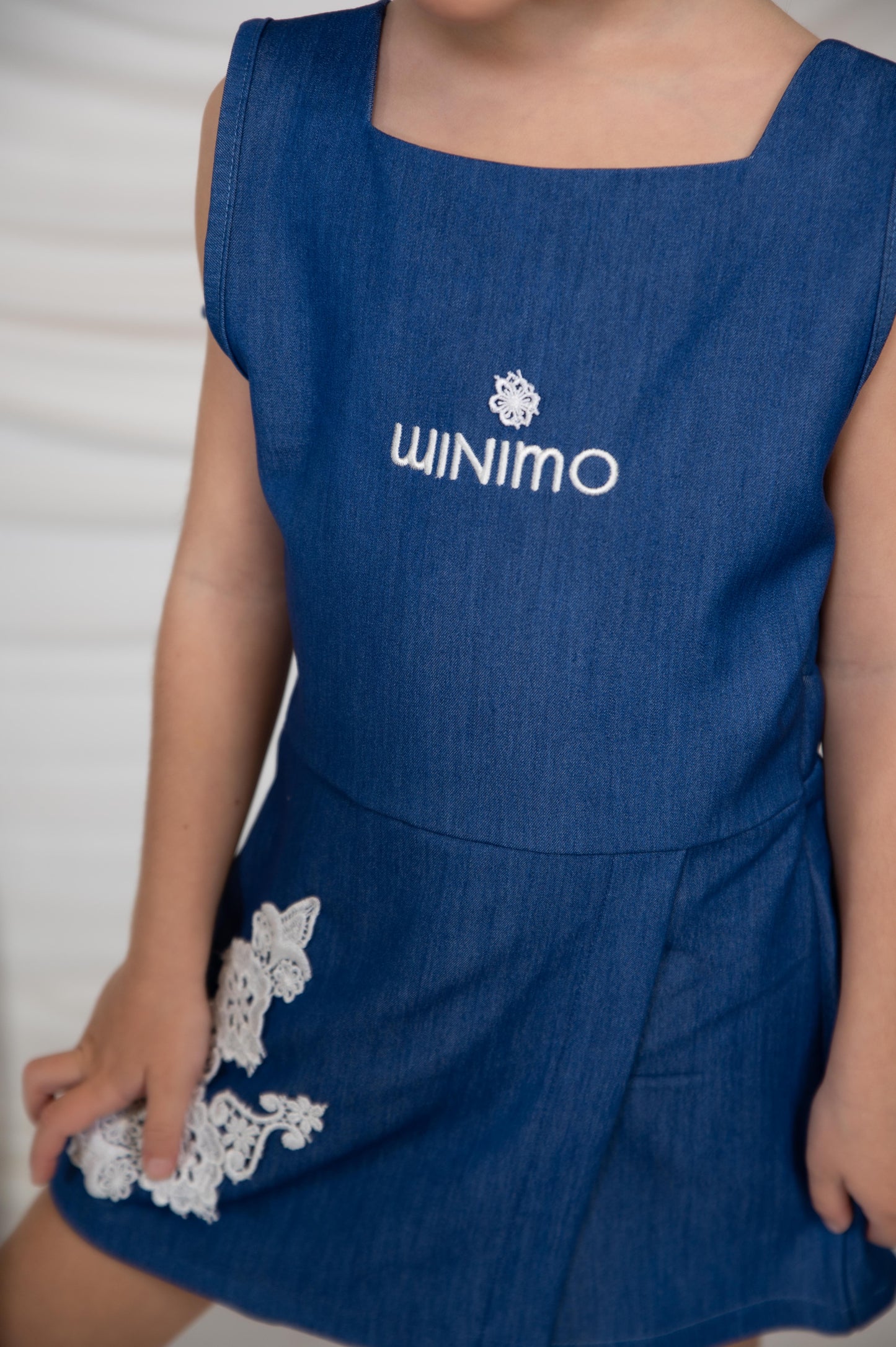 Girls Denim Style Jumpsuit with Embroidery