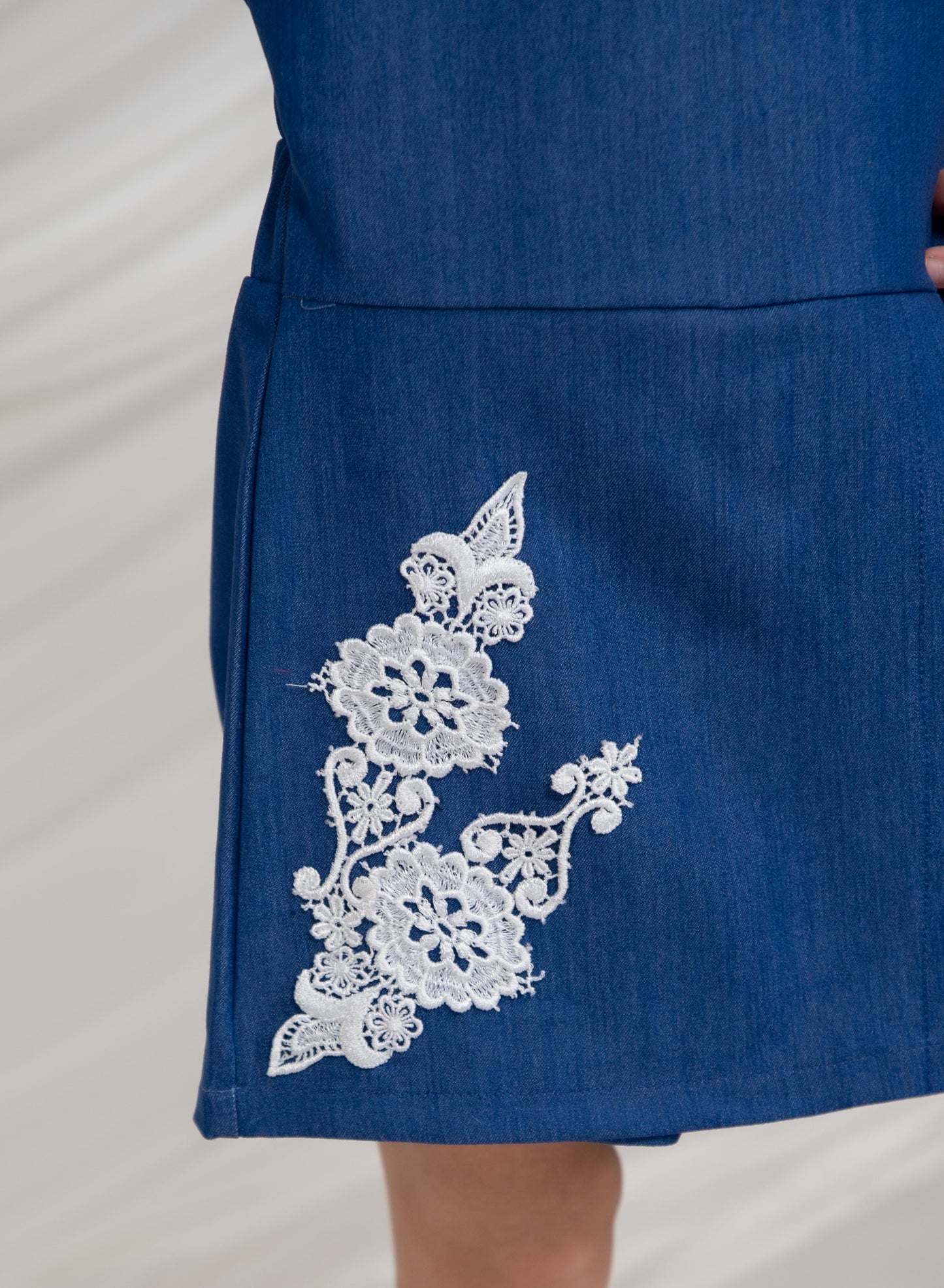 Girls Denim Style Jumpsuit with Embroidery