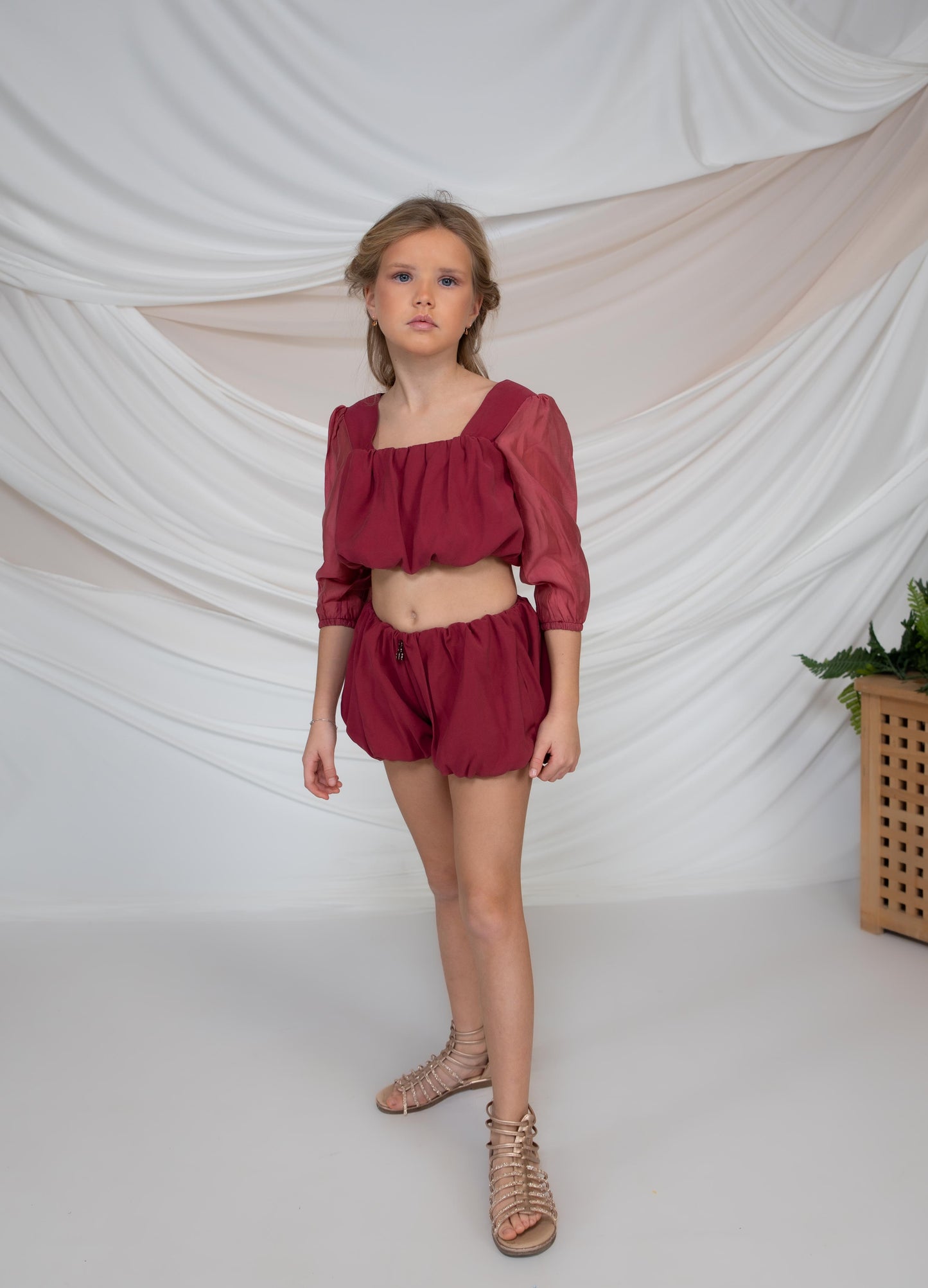 Girls Balloon Crop Top & Shorts Set