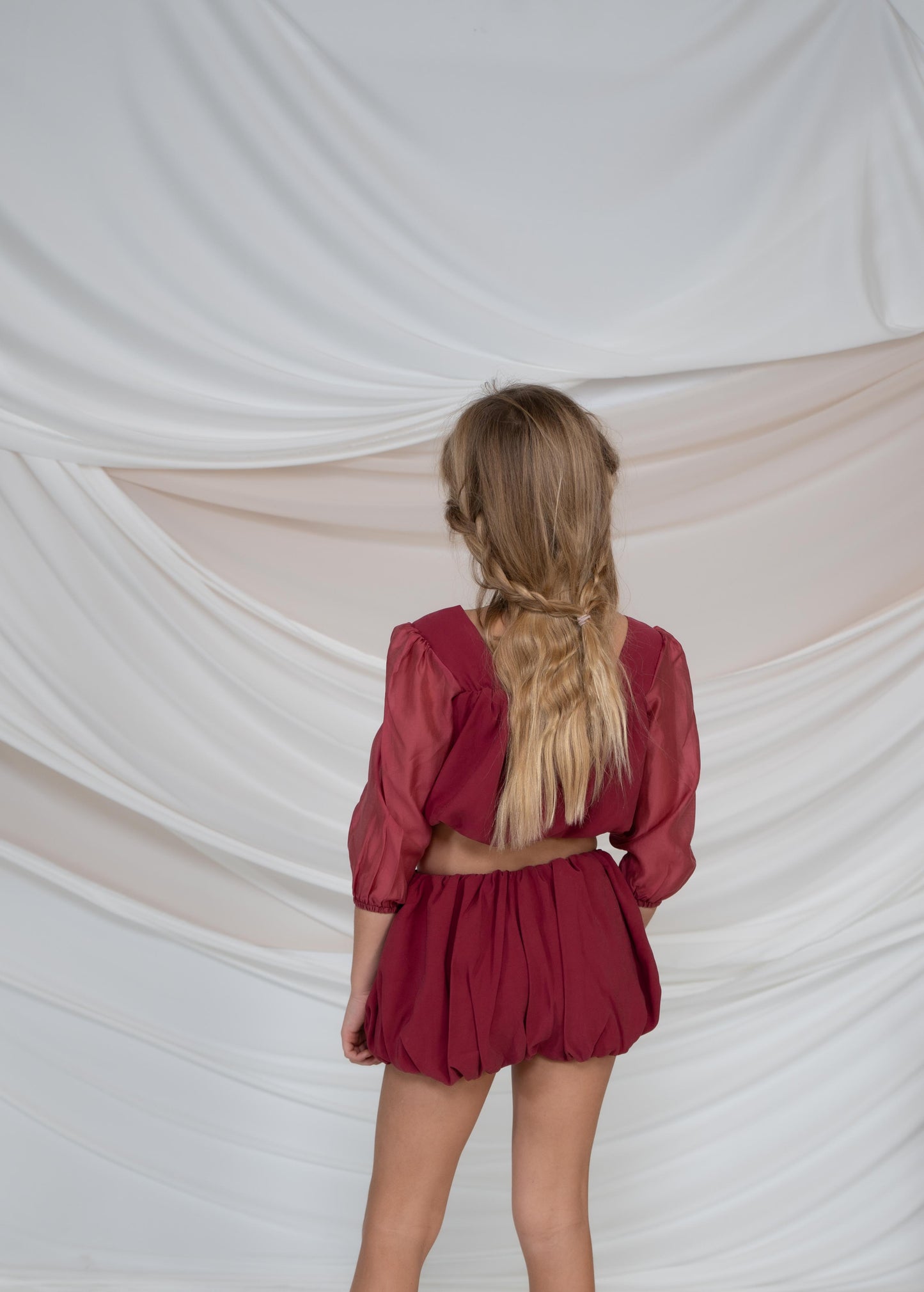 Girls Balloon Crop Top & Shorts Set