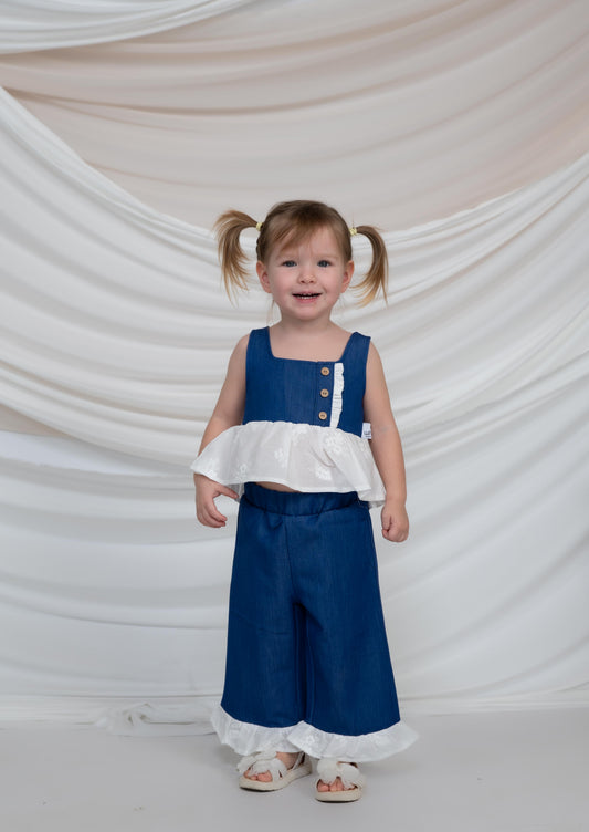 Girls Denim Style Top &Culotte Set