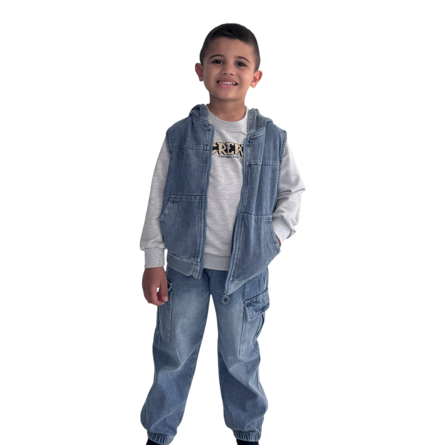 Kids' Denim Cargo Set - Vest & Jogger Pants