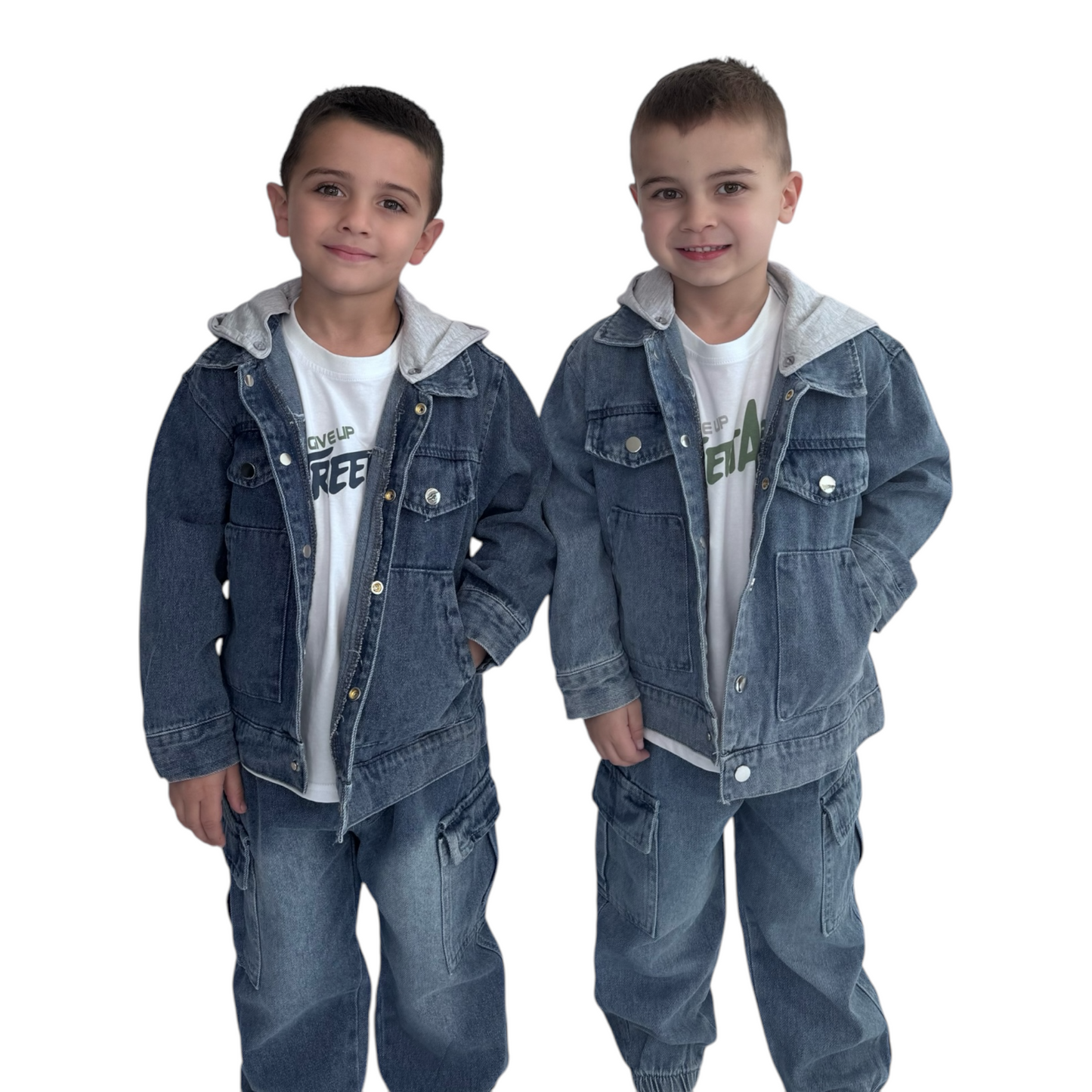 Kids' Denim Cargo Set - Hooded Jacket & Joggers