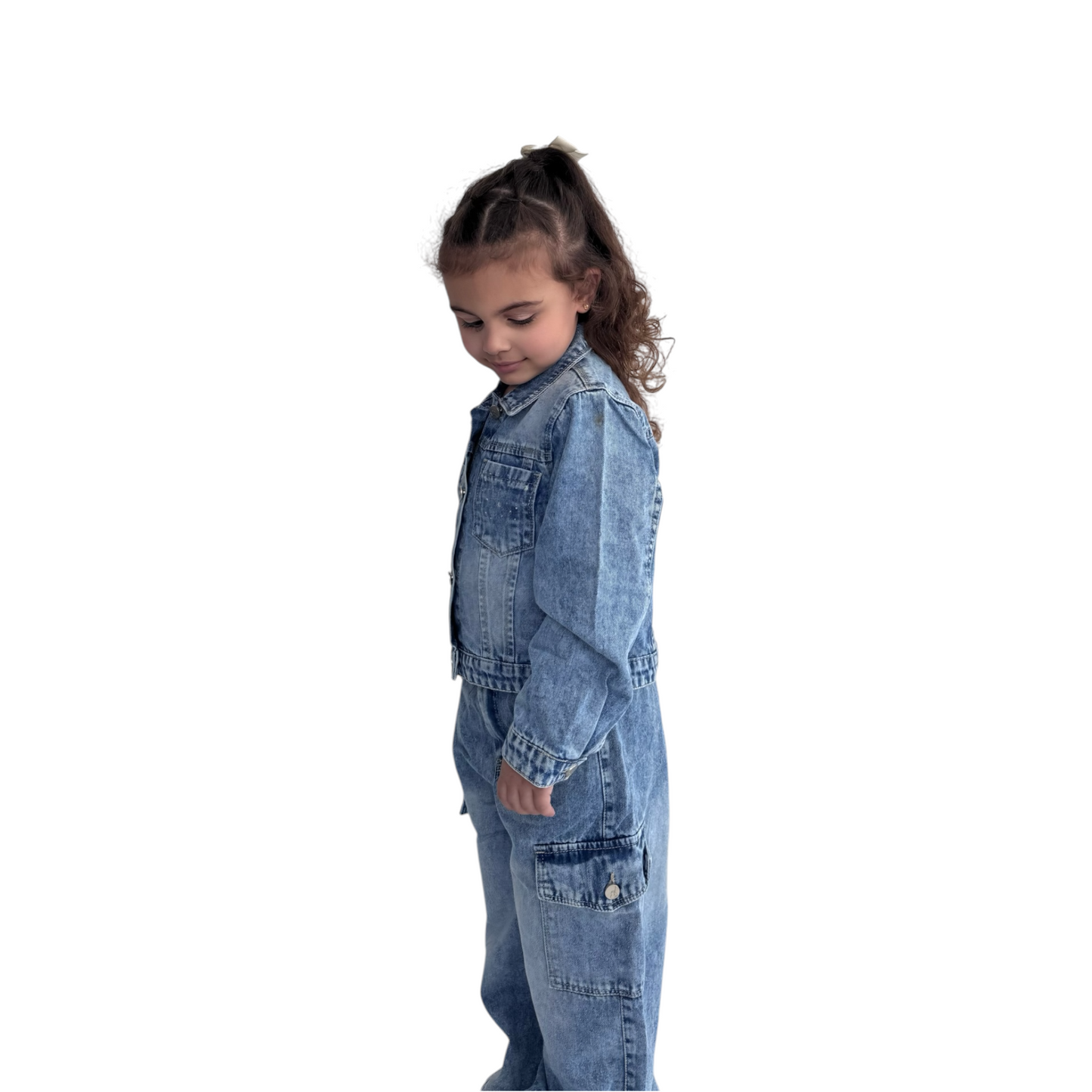 Girls' Denim Cargo Set - Jacket & Joggers