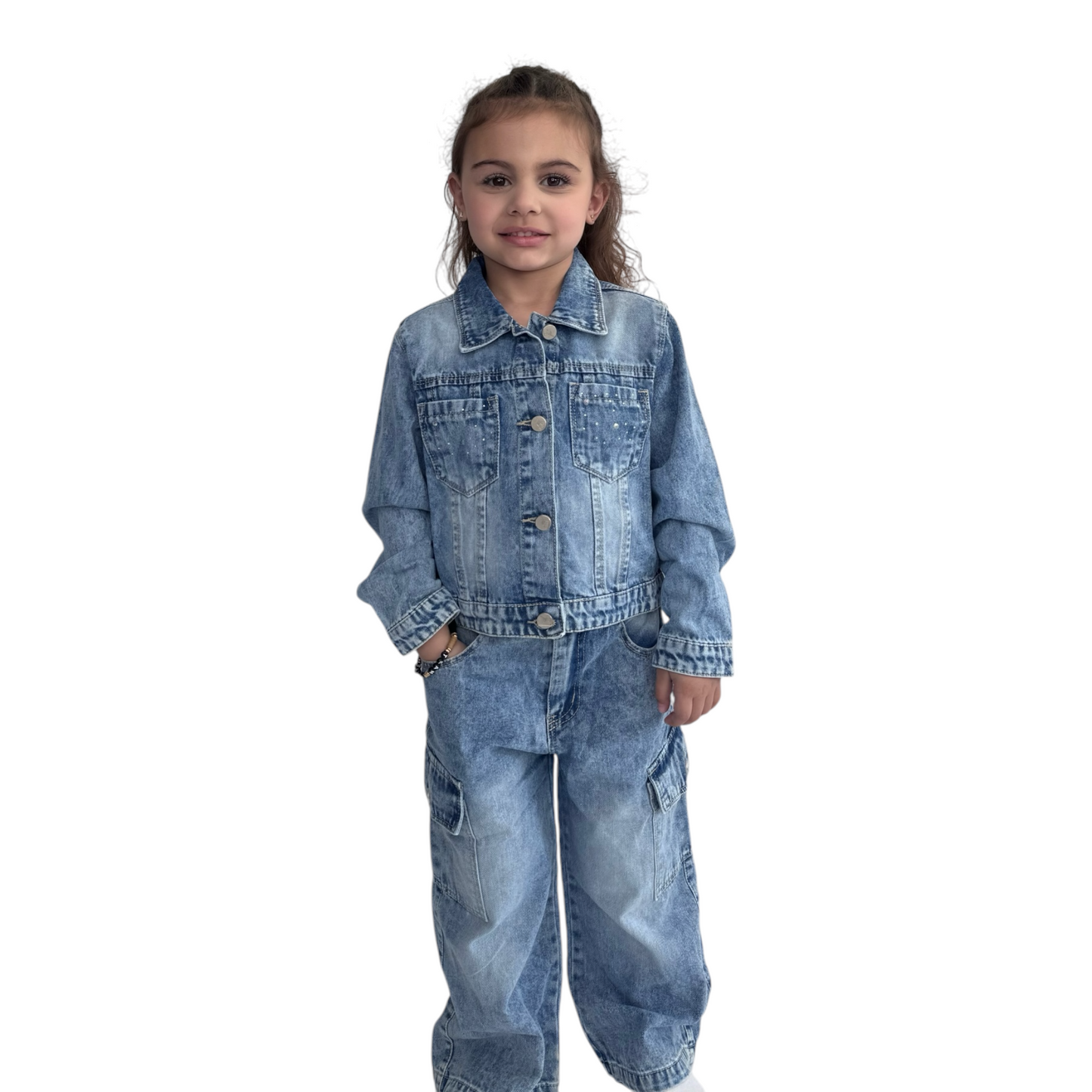 Girls' Denim Cargo Set - Jacket & Joggers