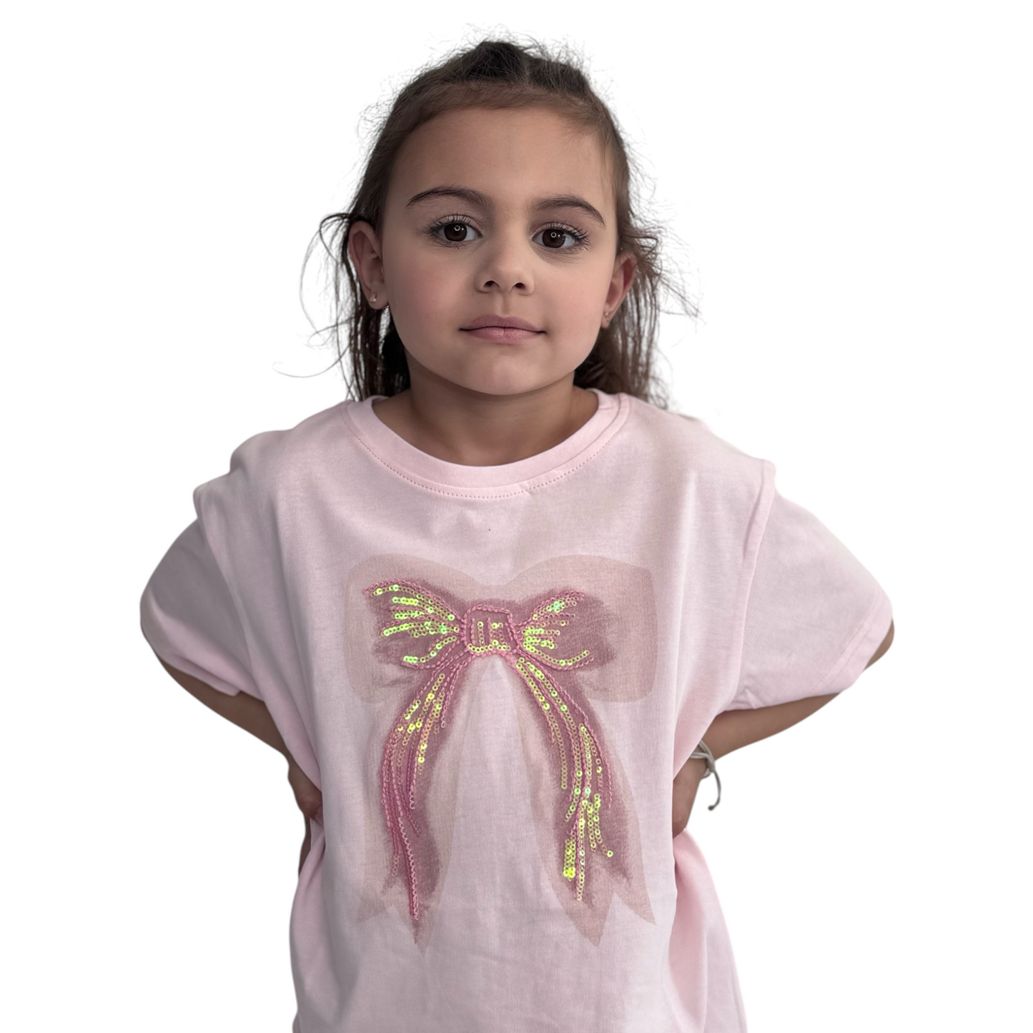 Girls' Short-Sleeve T-Shirt with Sequin Bow