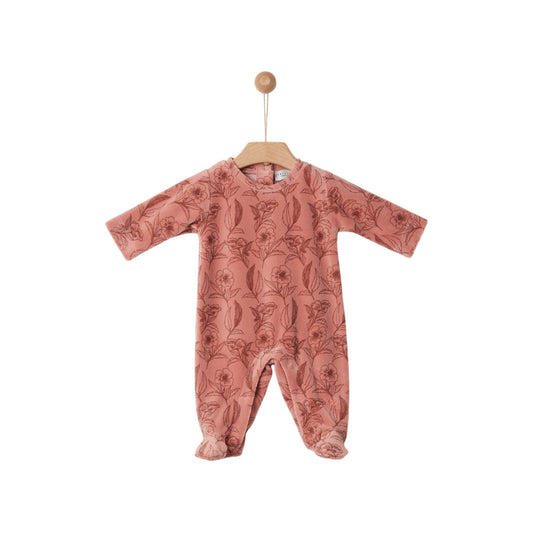 BABY GIRL VELOUR BODYSUIT FLOWERS ALLOVER