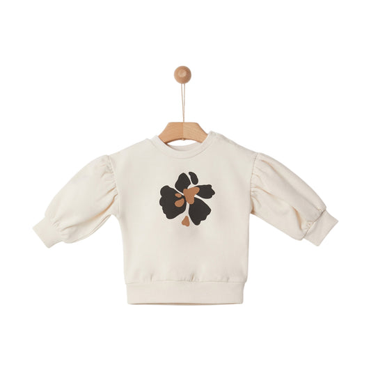 KIDS GIRL ORGANIC COTTON SWEATSHIRT EGG NOG WITH PRINT