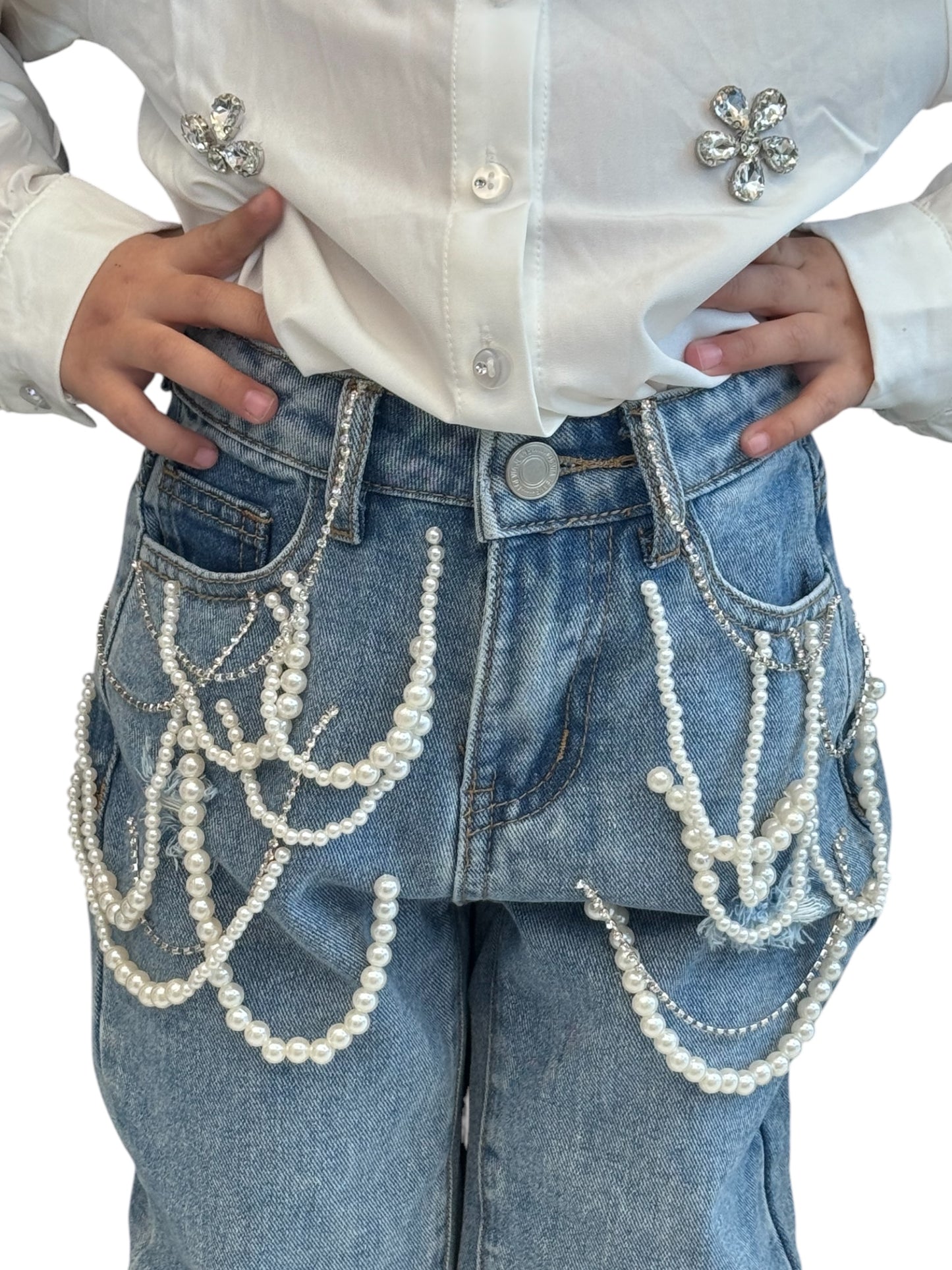 Girls' Embellished Denim Jeans – Elegant & Trendy