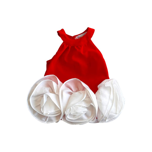 Baby's  Dress with Organza Roses – Red, Pink & Mint