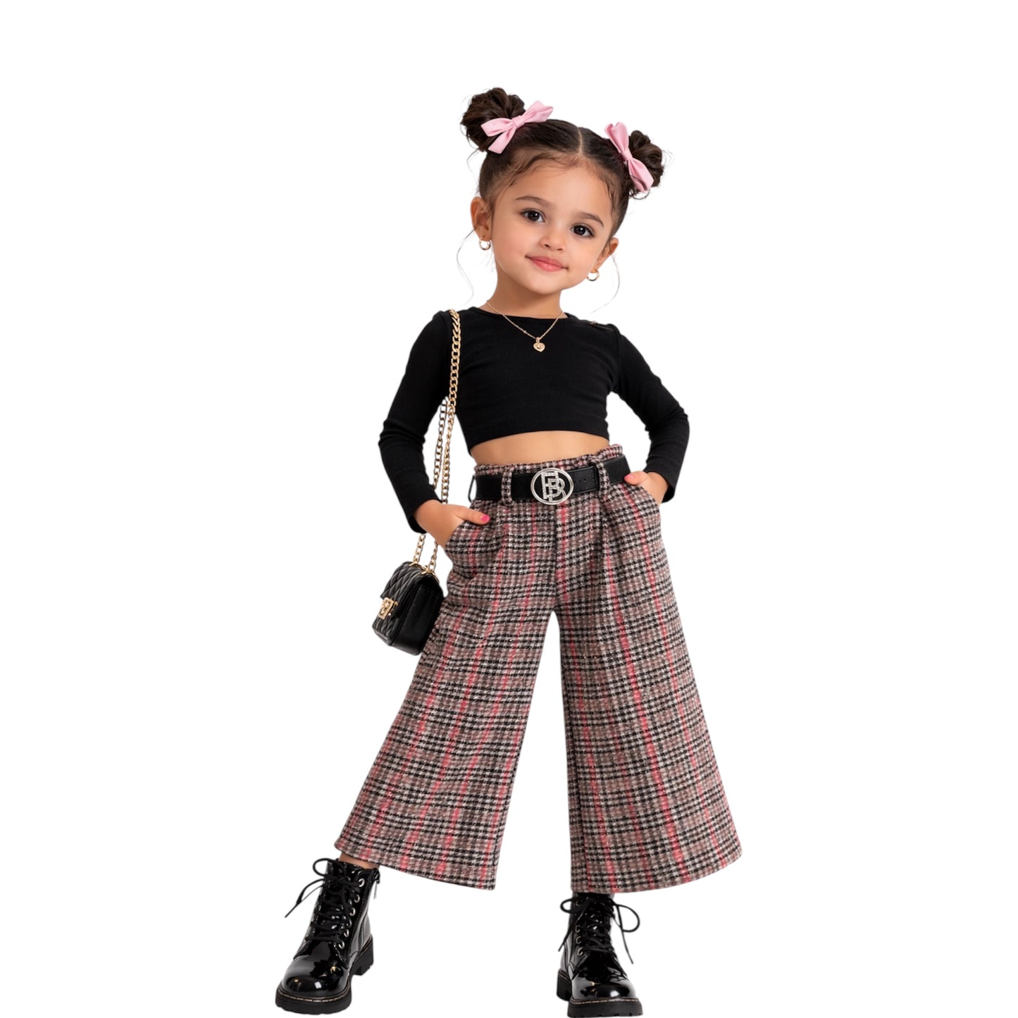 Girls Plaid Wide Leg Pants