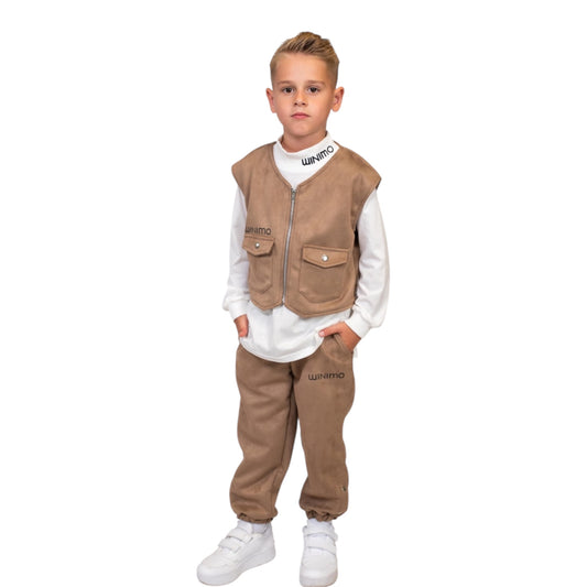 Boys Suede Vest & Jogger Set