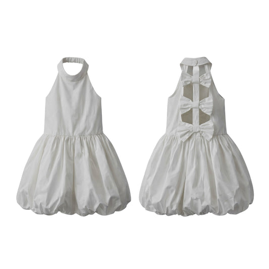White Bow Back Balloon Dress
