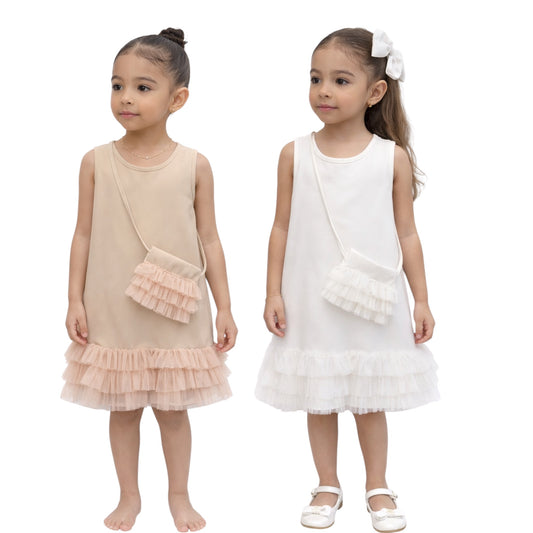 Girl Ruffle Hem Dress with Mini Bag