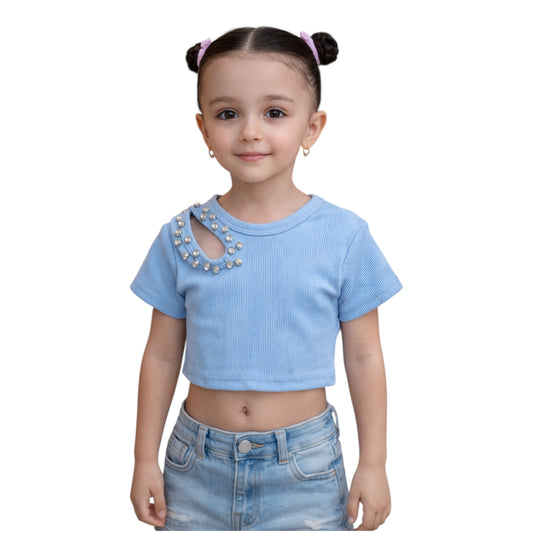 Παιδικό Crop T-Shirt με Διακοσμητικές Πέρλες