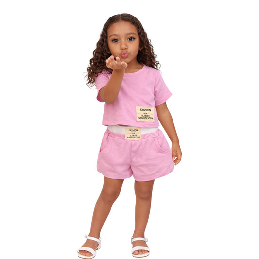 Pink Casual T-Shirt & Shorts Set