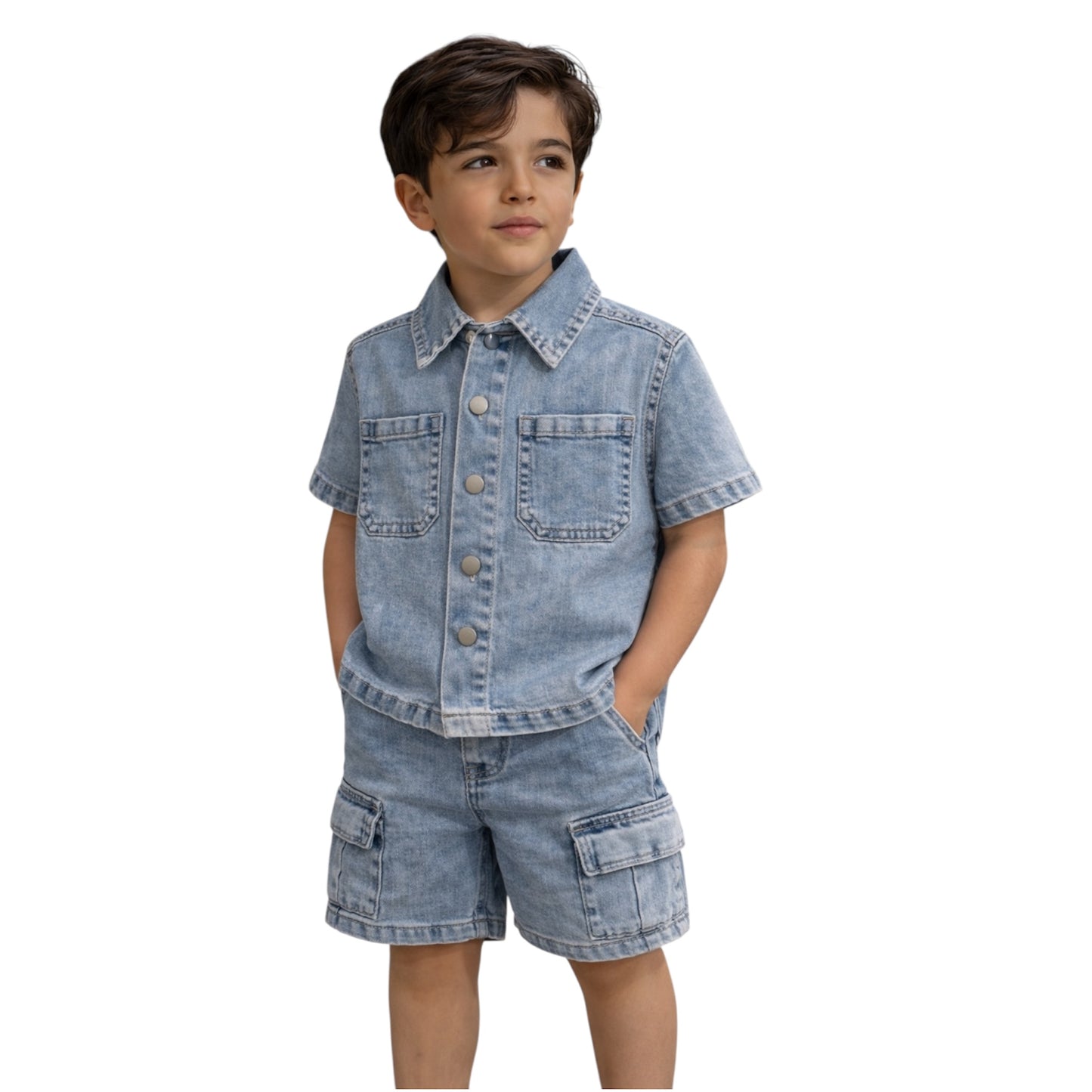Boys Denim Shirt & Cargo Shorts Set