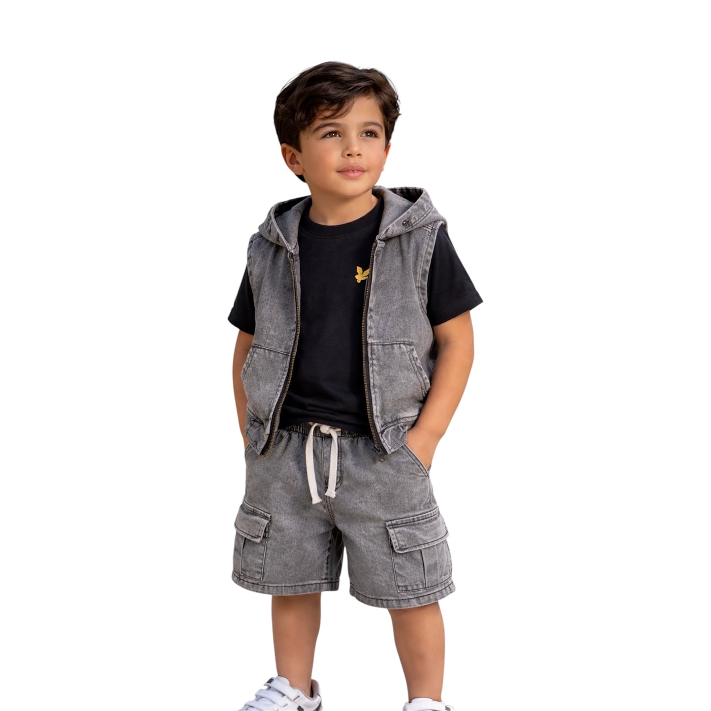 Boys Denim Vest & Cargo Shorts Set