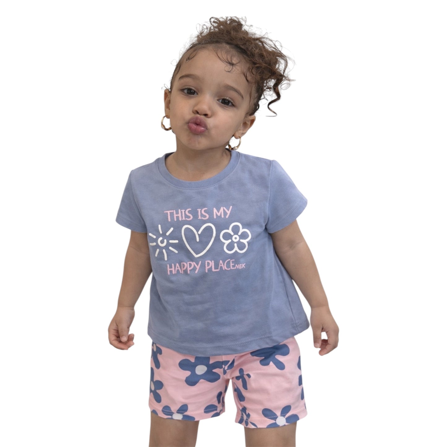 Girls Cotton T-Shirt & Printed Shorts Set