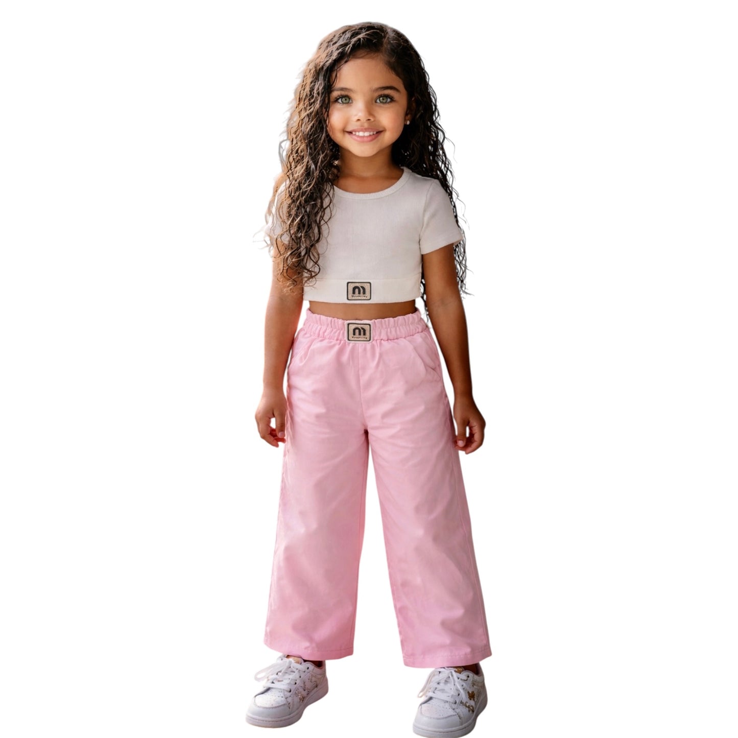 Girls Crop Top & Wide Leg Pants Set