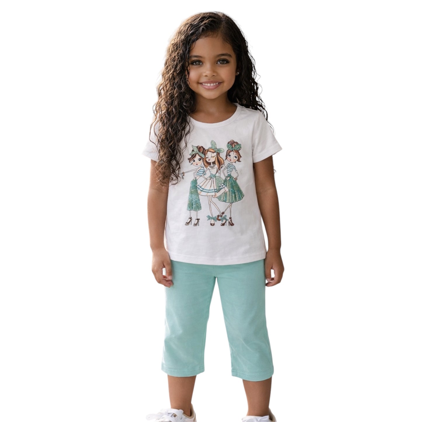 Girls Printed T-Shirt &Capri Pants Set