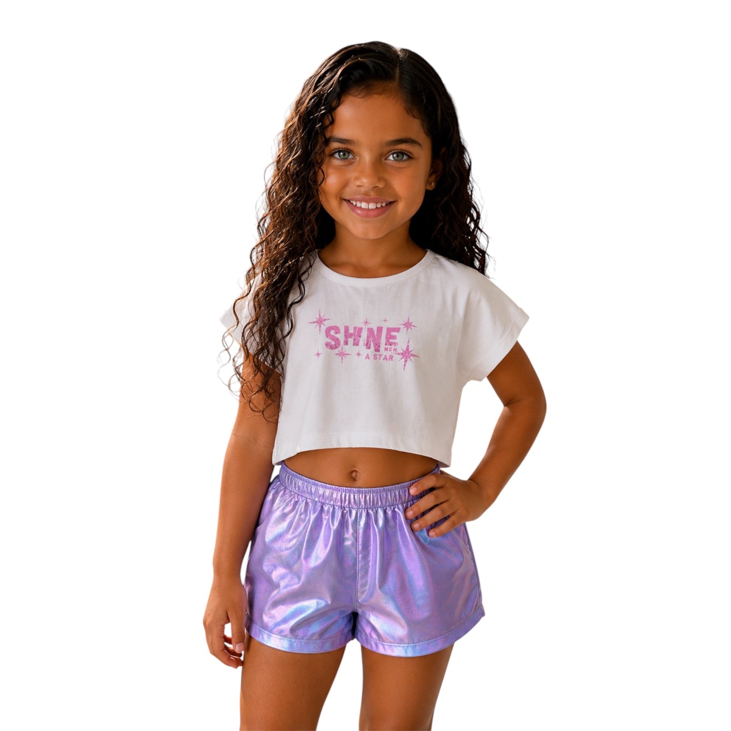 Girls Shine Crop Top &Metallic Shorts Set