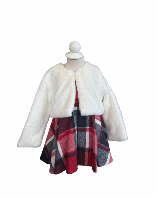 Παιδικό Φόρεμα Καρό με Ζακέτα Γούνας