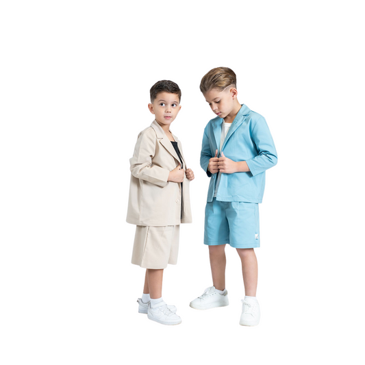 Boys' Two-Piece Suit – Beige Blazer & Shorts